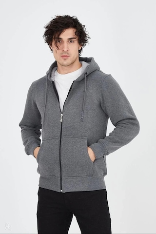 Luz&pos Erkek Tam Fermuarlı Kapşonlu Sweatshirt - Füme Füme