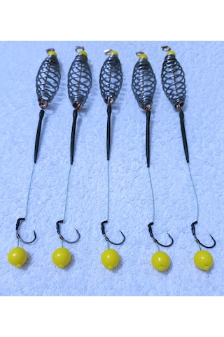 5 Adet Yaylı 14 Mm Yüzen Sarı Boncuk'lu Sazan Rig Takımı