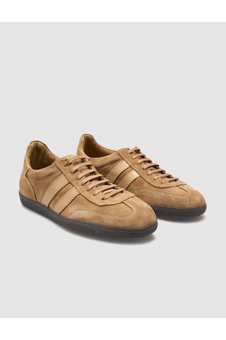 %100 Hakiki Deri Taba Süet Bağcıklı Kadın Sneaker Taba