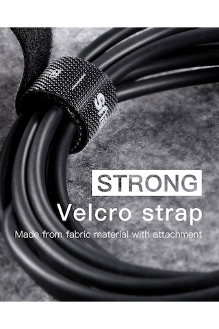 Xindoker Siyah 3 Metre Pp+flanel Kesilebilir Yeniden Kullanılabilir Çemberli Velcro Bağlama Kayışı Siyah