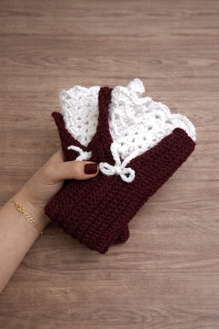Youngcraft El Örgüsü Vintage Eldiven Bordo-beyaz