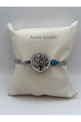 Arnes Jewelry Çelik Silver Yaşam Ağacı Kelepçe Bileklik Ar13 Silver