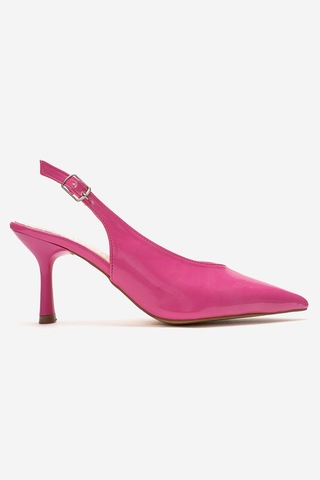 Esatsani Şeker Pembe Rugan Arka Açık 9 Cm İnce Topuklu Özel Günler Davet Stiletto Kadın Ayakkabı Pembe Rugan