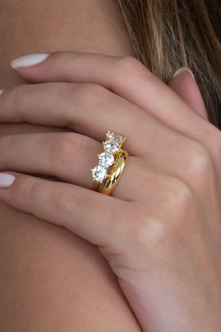 Takı Dükkanı Gold Renk 4mm Gümüş Alyans Ve Ağır Gümüş Beştaş Yüzük Seti Wsr119