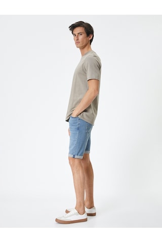 Koton Kot Şort Slim Fit Düğmeli Cepli Katlı Paça Açık İndigo 4sam40312nd Açık İndigo