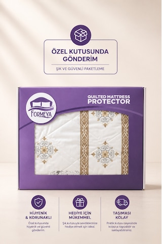 Veluna Desenli Sıvı Geçirmez Kapitone Fitted Alez Ve Yastık Kılıfı Seti Özel Kutulu Gönderim Bej