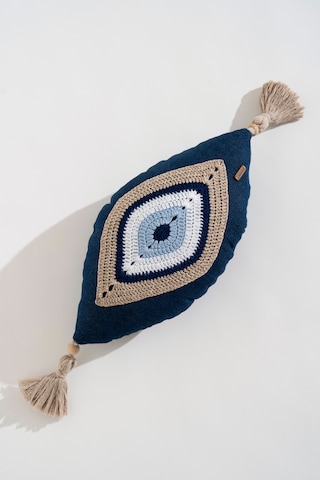Kot Tasarımlı Nazar Boncuklu Dekoratif Kırlent Kılıfı / Göz Figürlü Yastık - 25x40 Cm Mavi-vizon