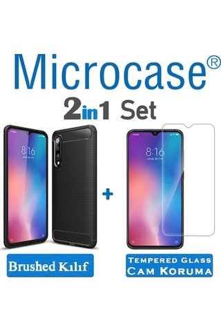 Xiaomi Mi 9 Brushed Silikon Kilif + Cam (Seçin) 332693560 - Seçenek / Cam Koruma-Tempered Glass Istemiyorum
