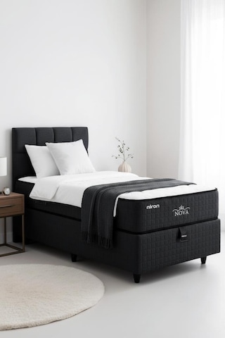 Nova Yatak 120x200 Tek Kişilik - 25 Cm Paket Yaylı Ortopedik, Orta Sert, Antrasit, Pamuklu Kumaş 120 x 200