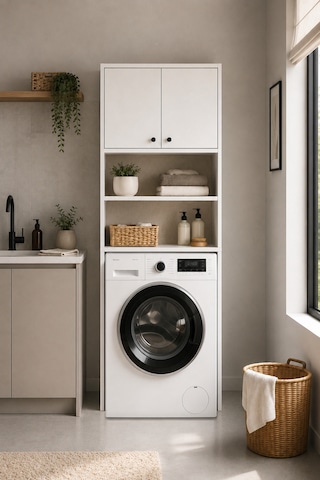 Nest Tekli Çamaşır Makinası Dolabı Y:190 G:65 D:25 / Beyaz