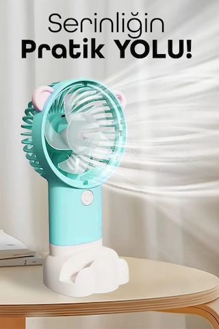 Şarjlı Telefon Standlı Mini El Fanı Seyahat Masaüstü Vantilatör Taşınabilir Mini Fan Turkuaz 0808