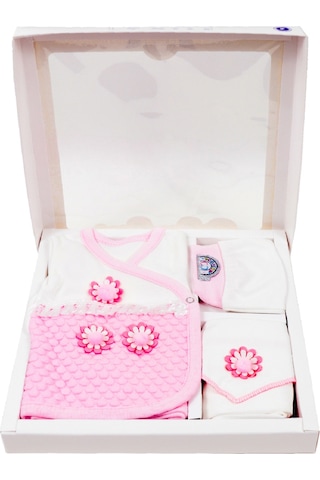 Hastane Çıkışı 5 Parça Pembe Papatya Kız Bebek Giyim Sarı