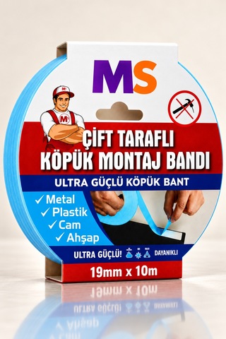 Ultra Güçlü 19 Mm X 10 Mt Çift Taraflı Köpük Montaj Bandı Metal Plastik Cam Ahşap Bantı Bantları