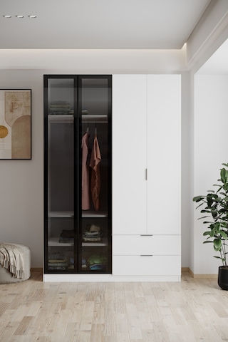 Evdemo Safir Cam Kapaklı 4 Kapılı 2 Çekmeceli Gardırop 210 Cm Beyaz