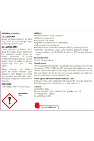 Miele Uyumlu Çamaşır Ve Bulaşık Makinesi Için Kireç Çözücü - 347058054