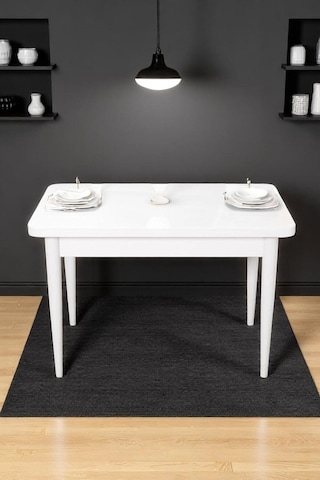 Still Beyaz Mdf 70x110 Sabit Mutfak Masası Takımı Beyaz Metal Ayak 4 Antrasit Sandalye Antrasit