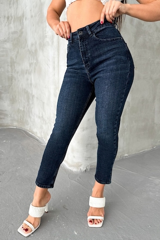 HLT Jeans Blue Black Kadın Likralı Boyfriend Jean Yüksek Bel Esnek Kot Pantolon Mabel-2021 Blue Black