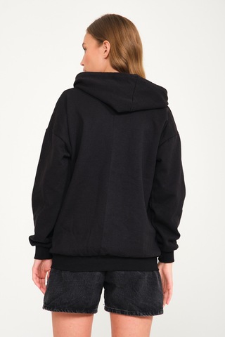 Harmandar Baskısız Unisex Siyah Cepli Kapüşonlu Fermuarlı Sweatshirt Hırka Siyah