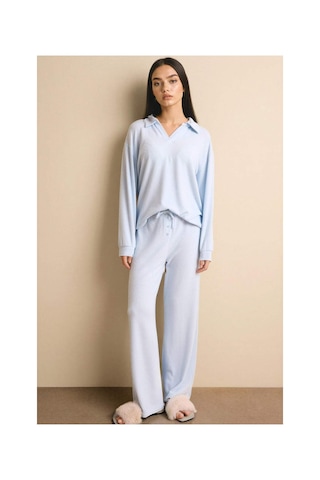 Defacto Pijama Takımı Uzun Kollu Üst Alt G1188ax26spbe772 Mavi-be772