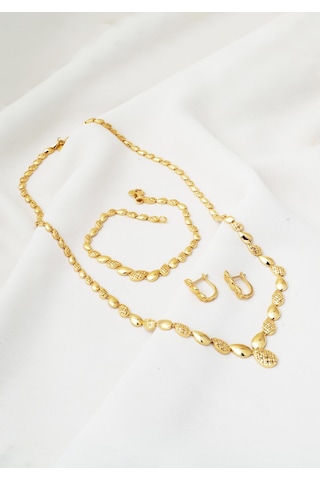 Bilezikci Damla Yolu Taşsız 14 Ayar Altın Takı Seti