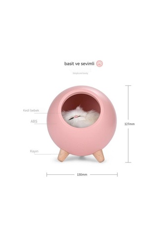 Yeiuyi7 Kedi Bebek İle Yatak Odası Dekorasyon Kedi Evi Şekli Gece Lambası Pembe