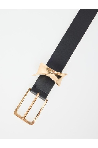 Jimmy Key Jimmy Key Siyah Deri Görünümlü İnce Metal Tokalı Kemer 6sw416733900