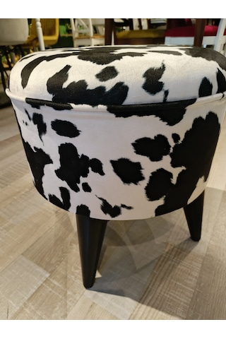 Mercan Mobilya Leopar Desen Bench Puf 43/42 Siyah Ayak Beyaz