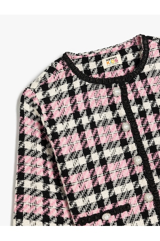 Koton Tüvit Ceket Uzun Kollu Düğme Ve Cep Detaylı Yuvarlak Yaka Pembe Ekose 5wkg20088aw Pembe Ekoseli Pembe