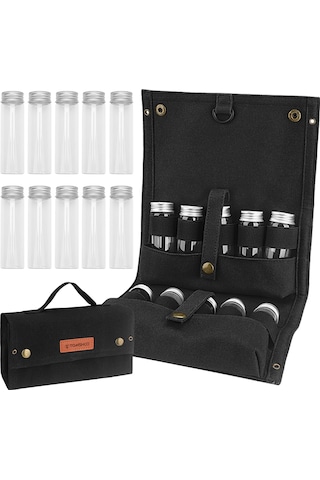 Tomshoo Taşınabilir Baharat Çantası 10 Baharat Kavanozları Y27346b Siyah