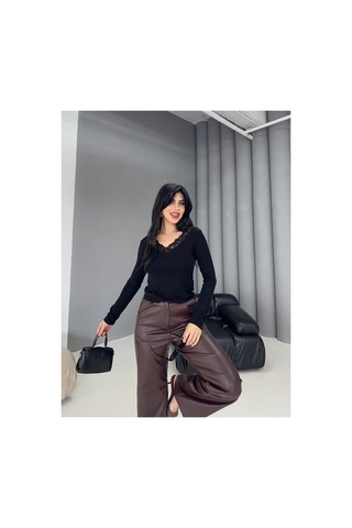 Dima Fashion Dantel Detaylı Bluz Siyah