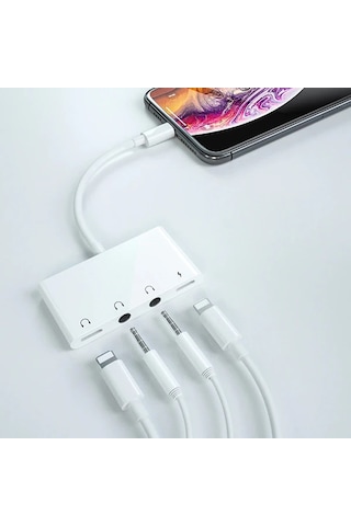 Ally iPhone Uyumlu 14-13-12-11 4in1 Otg Ses Adaptörü Çift Dc 3.5mm Jack- 5775