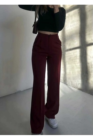 Nevege Butik Kadın Örme Kumaş Full Likralı Düğmeli Palazzo-bordoo02 Bordo0102 Bordo