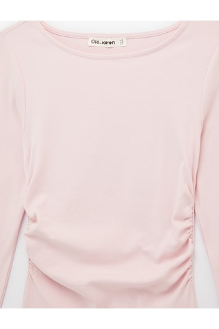 Koton Pamuklu Slim Fit Uzun Kollu Yuvarlak Kayık Yaka Tişört Pembe 6sal10226ık Gül