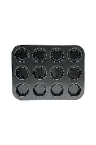 Özel Üretim Sunum Aracı Pişirme Gereci Ev Hediyesi 12'li Muffin Kek Kalıbı - Metal - Siyah Çok Renkli