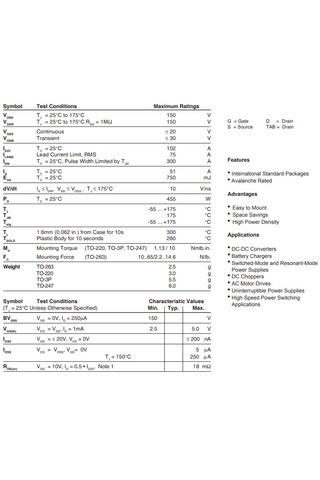 Ixth102n15t Trench Gate Power Mosfet