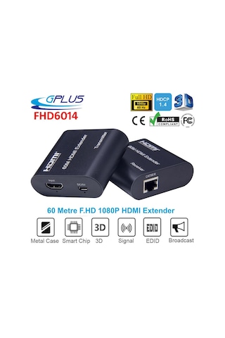 Gplus FHD6014 60 M Full HD HDMI Extender TX RX Cat6 Ethernet Alıcı Verici