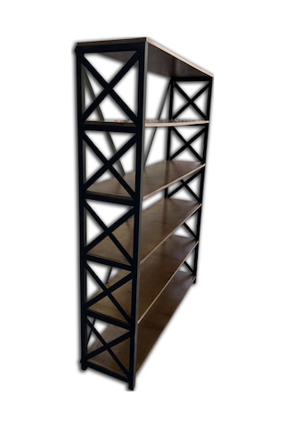 Bengimobilya Kitaplık Metal Çapraz Yan Model Mdf Torna Raf Parlak Siyah Lake