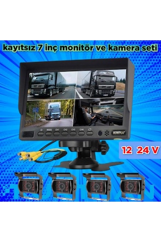 Kayıtsız 7 İnç Monitör 4 Adet Metal Kasa Kamera 12 24 Volt