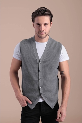 Ferraro Desenli Pamuk Triko Yelek - Antrasit-Antrasit