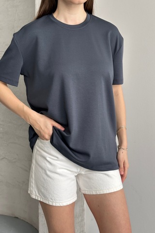 Balenbi Kadın Modal Bisiklet Yaka Basic Yarım Kollu T-shirt 1211 Füme