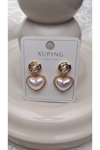 Uzel Xuping Küpe Çelik Inci Kalpli Küpe, Incili Çelik Küpe
