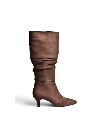 Fox Shoes Z965170402 Kahverengi Süet İnce Topuklu Büzgülü Kadın Çizme