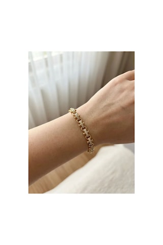 Premium Tasarım Taşlı Geometrik Formlu Gold Modern Bileklik Altın