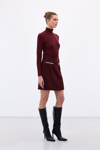 Sateen Aksesuar Detaylı Tüvit Etek - Bordo-136344 Bordo