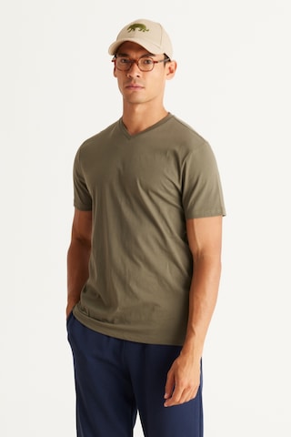 AC&Co / Altınyıldız Classics Erkek Beyaz-hakı 2'li Slim Fit Dar Kesim V Yaka Tişört Beyaz - Haki