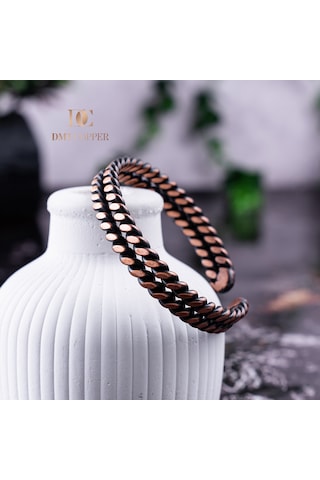 Dmt Copper El Yapımı Şık Tasarım Kalın Dövülmüş Saf Bakır Bilezik Bakır Takı Bilekliği Işıklı Kutulu Bakır