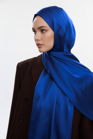 Mizalle & Yaqa Özel Saten Dokulu Saks Mavi Şal Saks Mavi
