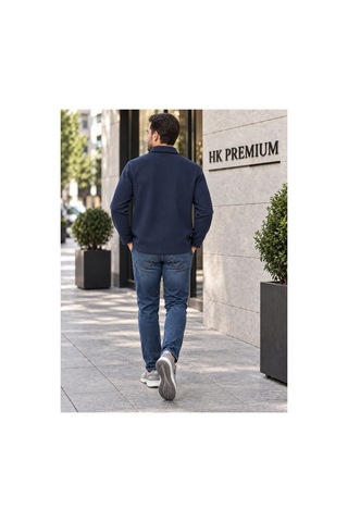Hk Premium Erkek Gri Double Face Pike Gömlek Ceket Regular Fit, Çıtçıtlı, Uzun Kollu, Smart Casual Lacivert