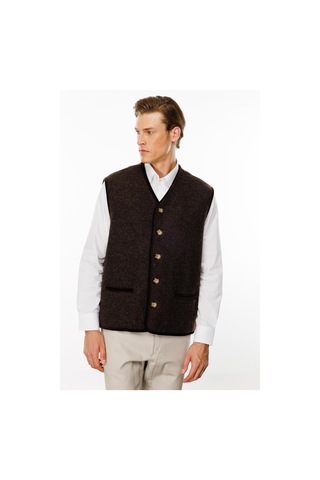 Desen Triko Erkek V Yaka Astarı Desenli Yün Yelek 24583 Kahverengi Kahverengi