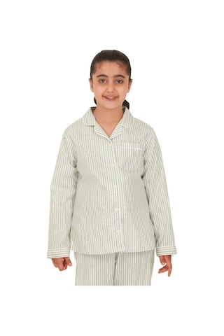 The Don Açık Yeşil Çizgili Desenli Kız Çocuk Pijama Takımı (9-14